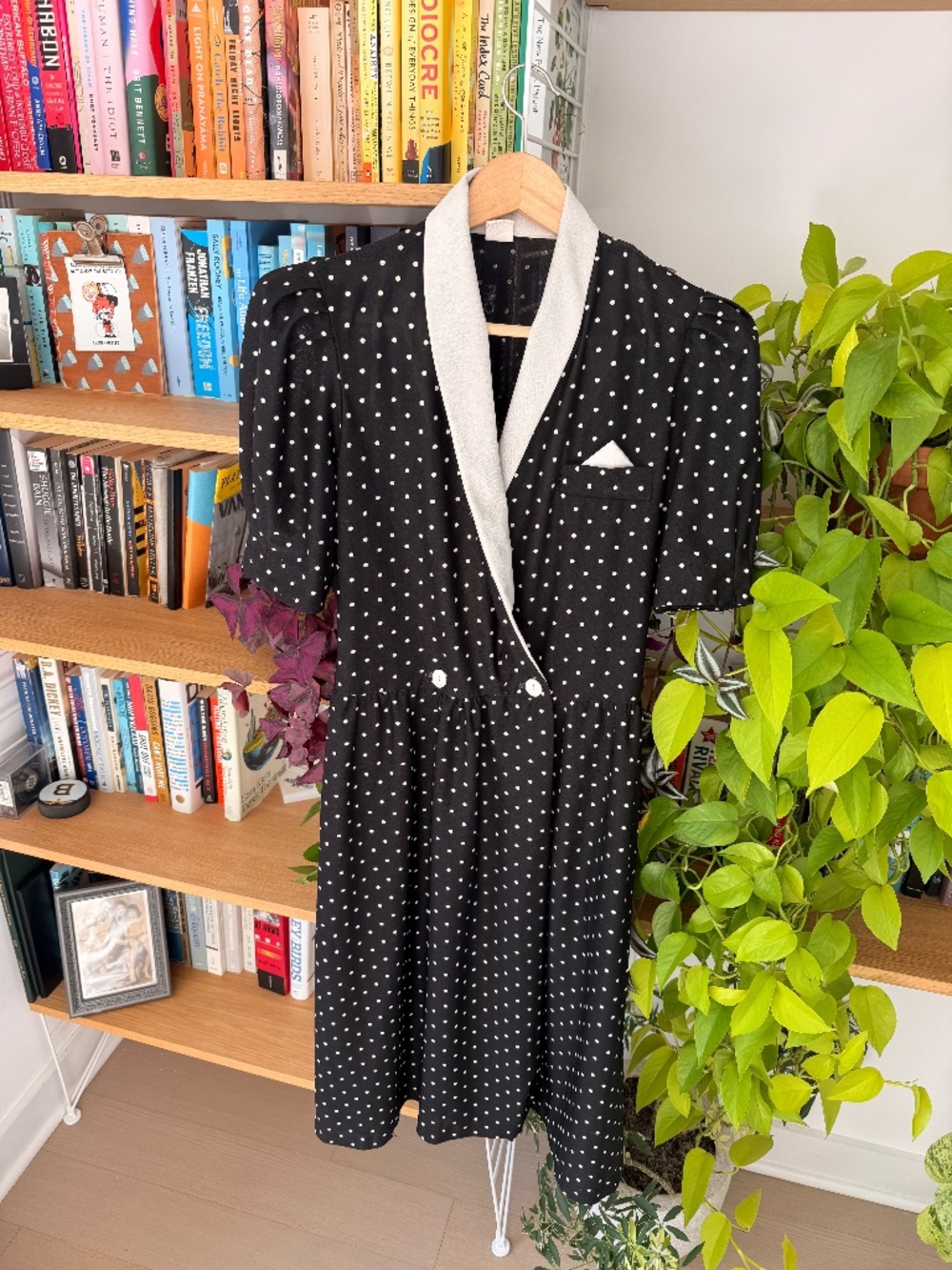 Vintage 80s Does 40s Tuxedo Dress | Polka Dot Blazer Midi | Great Condition